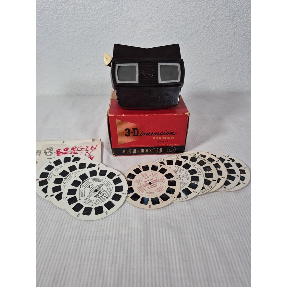 Vtg 1950-60s Sawyer View Master Brown Model E 3-Dimension Viewer w/Box & Slides